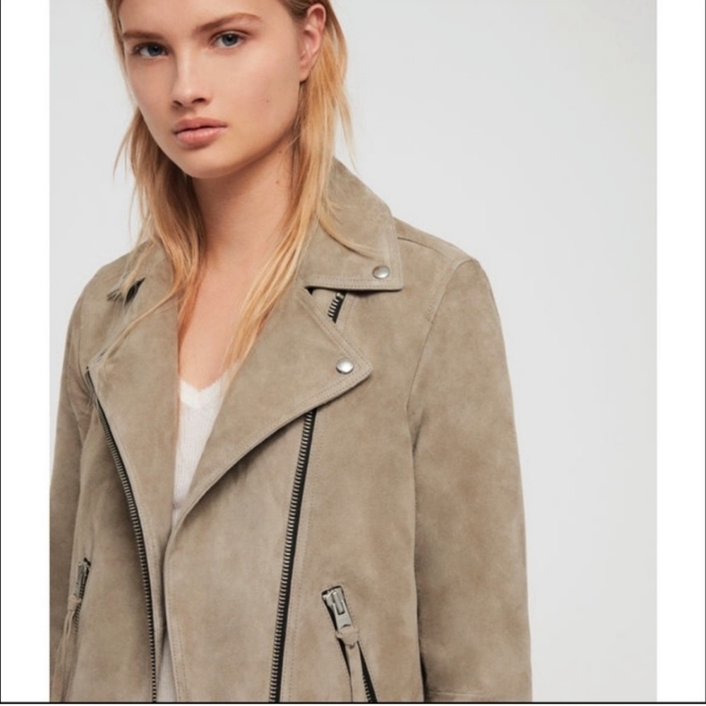 All Saints Dalby Biker Jacket In Stone